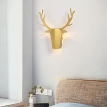 北欧壁灯几何鹿头立体动物景墙过道走廊招财装饰鹿角客厅背床头灯