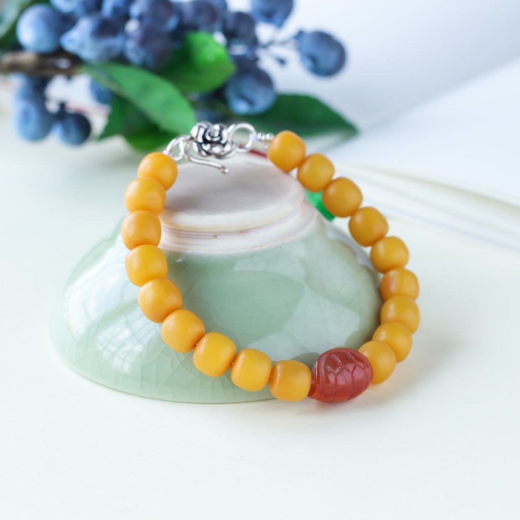 天然哑光老蜜无杂裂老蜜蜡老型珠手链原创diy琥珀女士手串-阿里巴巴