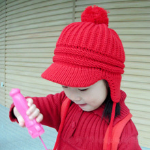 儿童毛线帽冬男童女童针织加厚护耳套头鸭舌帽大小码保暖帽子
