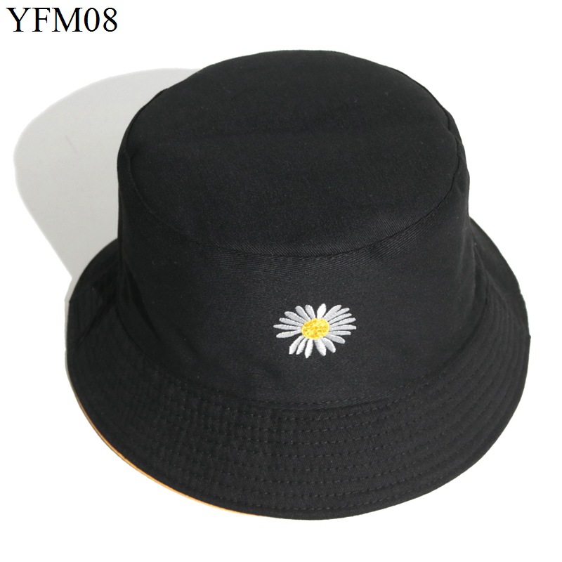 Double-Sided Little Daisy Bucket Hat Children's Fashion Korean Style Japanese Style Sun-Proof Basin Hat SUNFLOWER Chrysanthemum Embroidered Sun Hat Men