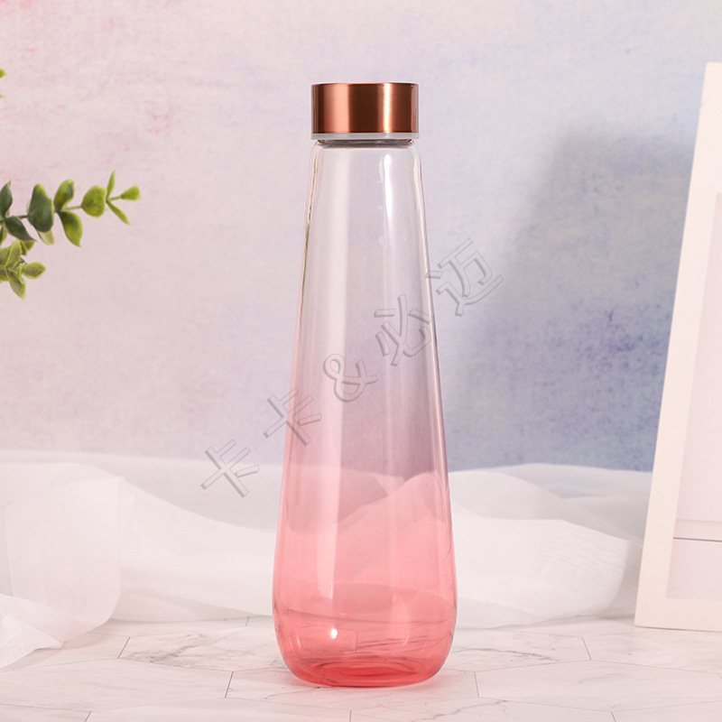 600毫升透明渐变色创意玻璃杯异形外贸水杯手工吹制高硼硅玻璃杯