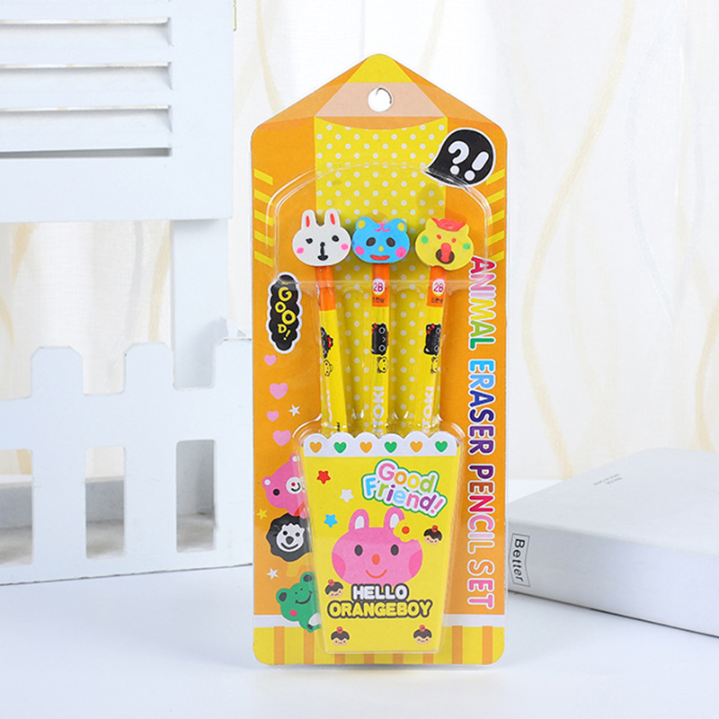 Korean Style Creative Stationery Set Cartoon Eraser Pencil Combination Stationery Children's Gift Student Studying Stationery