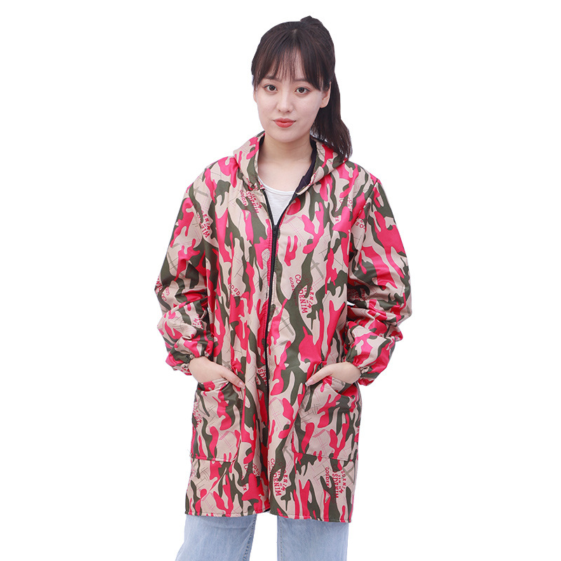 Composite Fleece-lined Labor Protection Unlined Long Gown Fashion Camouflage Dustproof Clothes Overclothes Unlined Long Gown Workshop Camouflage Work Clothes Printed Logo