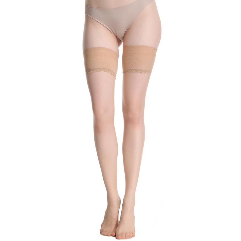 Qing He Sexy Transparent Meat Stockings Lace Silicone Non-Slip Stockings Ultra-Thin Light Leg over the Knee Hold-Ups