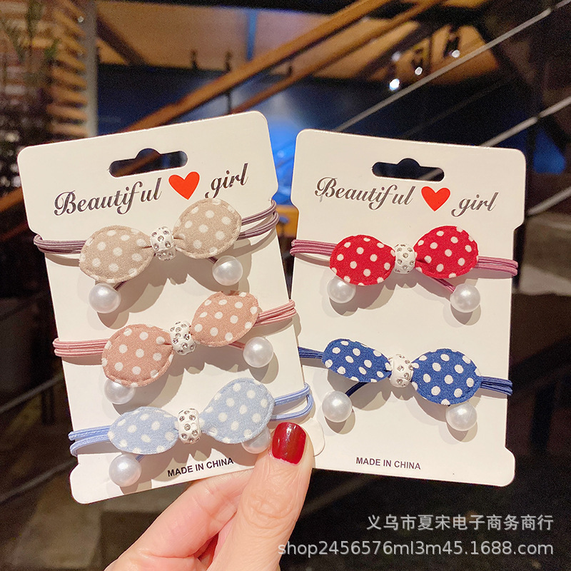 日韩小清新兔耳朵发圈格子波点蝴蝶结小皮筋珍珠头绳女公主发绳