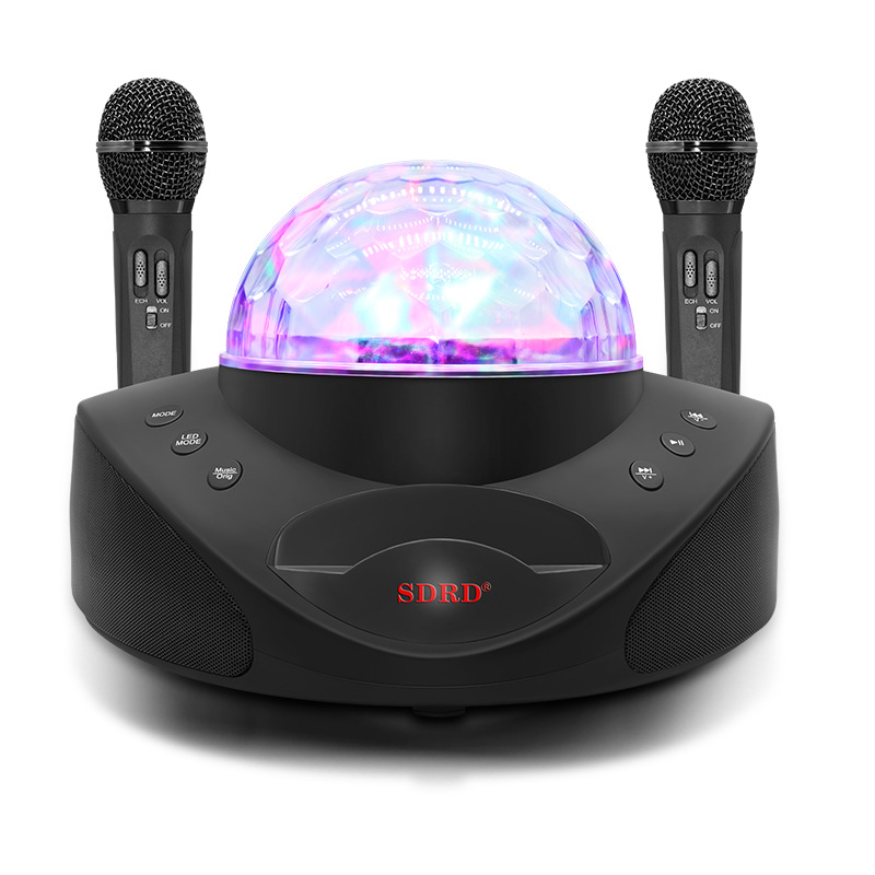 Sd308 Stage Lights Family Karaoke Microphone TV Audio Integrated Double Singing Bluetooth Mobile Phone Wireless Karaoke