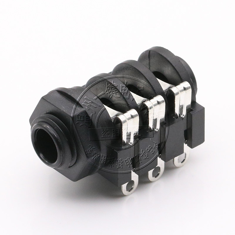 35-639 6.35mm麦克风功放音响接口 耳机母座孔6脚焊线式带螺纹