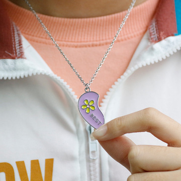 项链女学生韩版百搭粉蓝爱心拼接好朋友系列时尚项链闺蜜吊坠