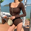 new pattern knitting Korean Edition Swimwear sexy Self cultivation fashion Button Long sleeve Sunscreen Cover the belly conservative Conjoined Swimsuit new pattern knitting Korean Edition Swimwear sexy Self cultivation fashion Button Long sleeve Sunscreen Cover the belly conservative Conjoined Swimsuit