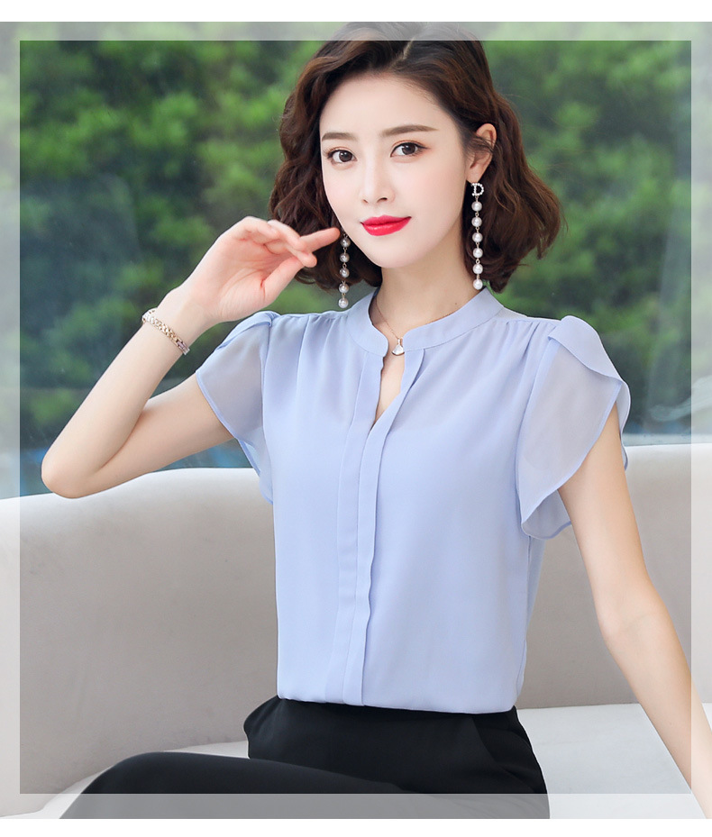 雪纺衫短袖女夏季新款设计感小众休闲上衣百搭衬衫飘逸小衫5910