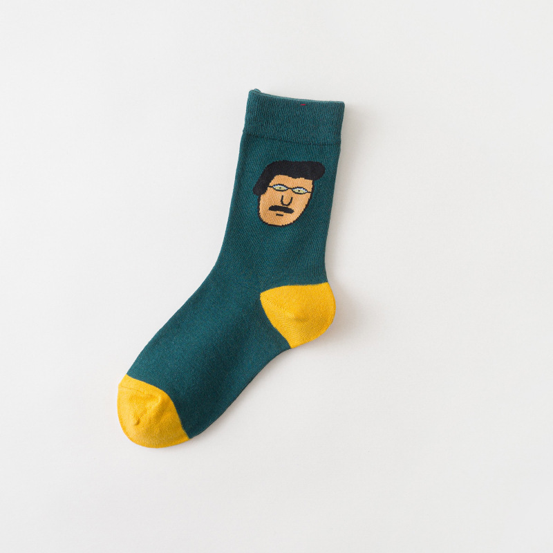 新款袜子女 搞怪卡通头像ins风韩版女生棉袜中筒袜批发一件代发