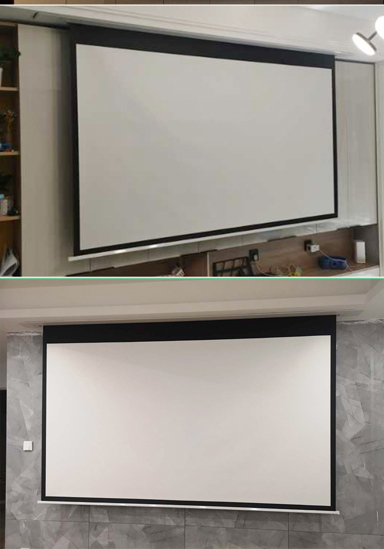 厂家直销120寸嵌入式投影仪幕布高清家用智能升降隐藏电动投影幕