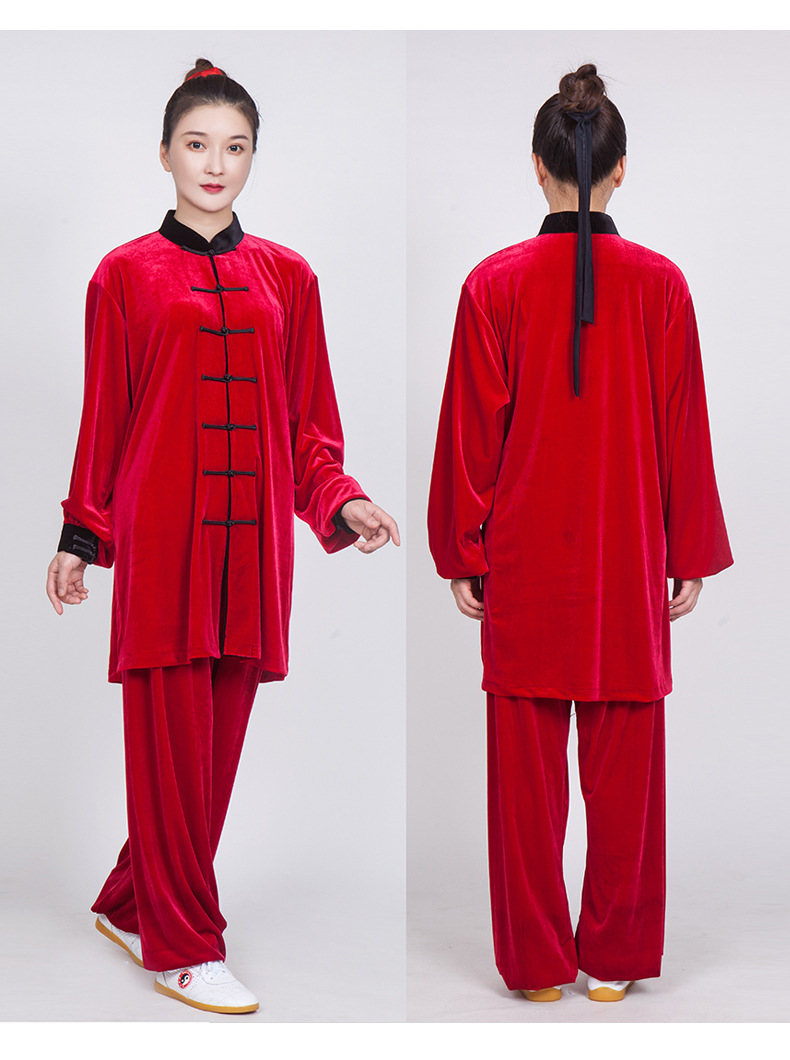 小和山太极服女新款飘逸金丝绒秋冬加厚太极拳练功服春秋装中长款