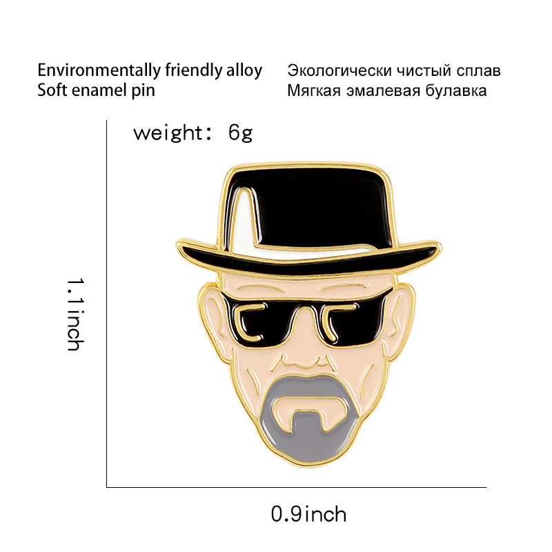 欧美潮流新款电影徽章绝命毒师瓦特·沃特头像卡通合金胸针批发
