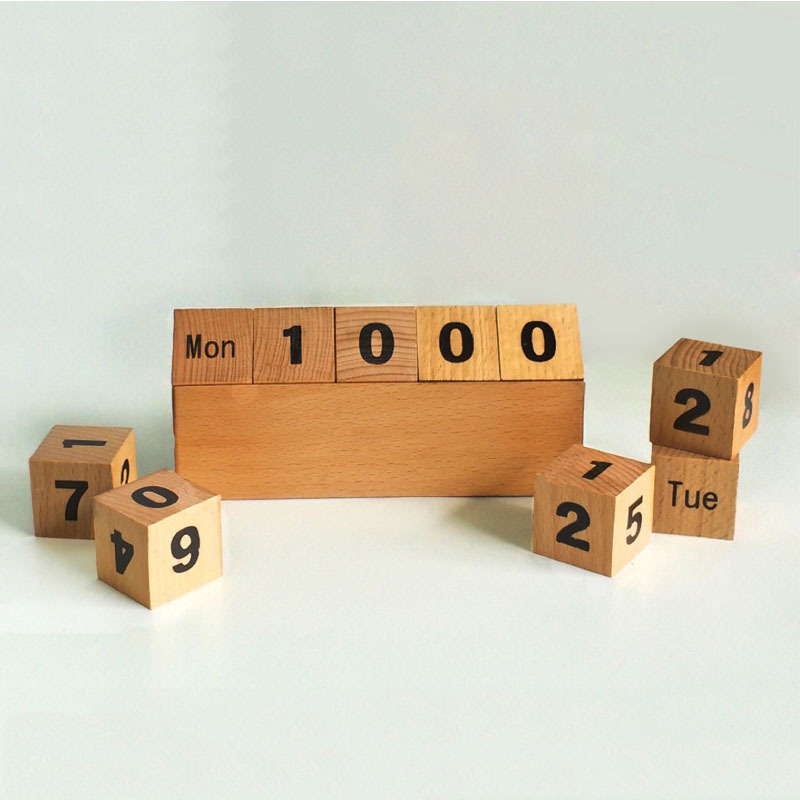 木质方块日历创意手动日历万年历简约木质日历架台历底座木质