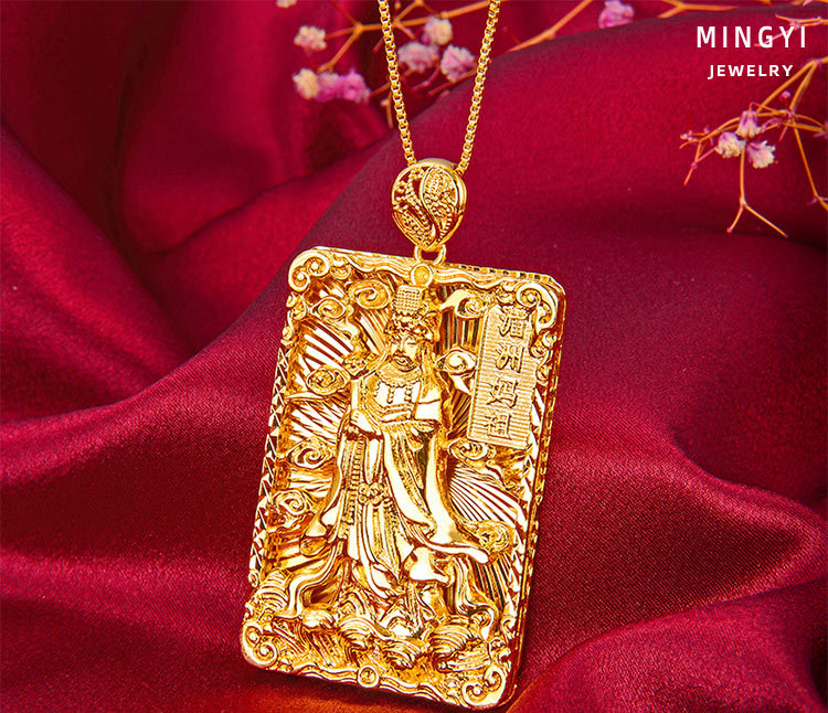 沙金吊坠 越南沙金男款关公吊坠 铜镀金招财转运吊坠项饰挂坠批发