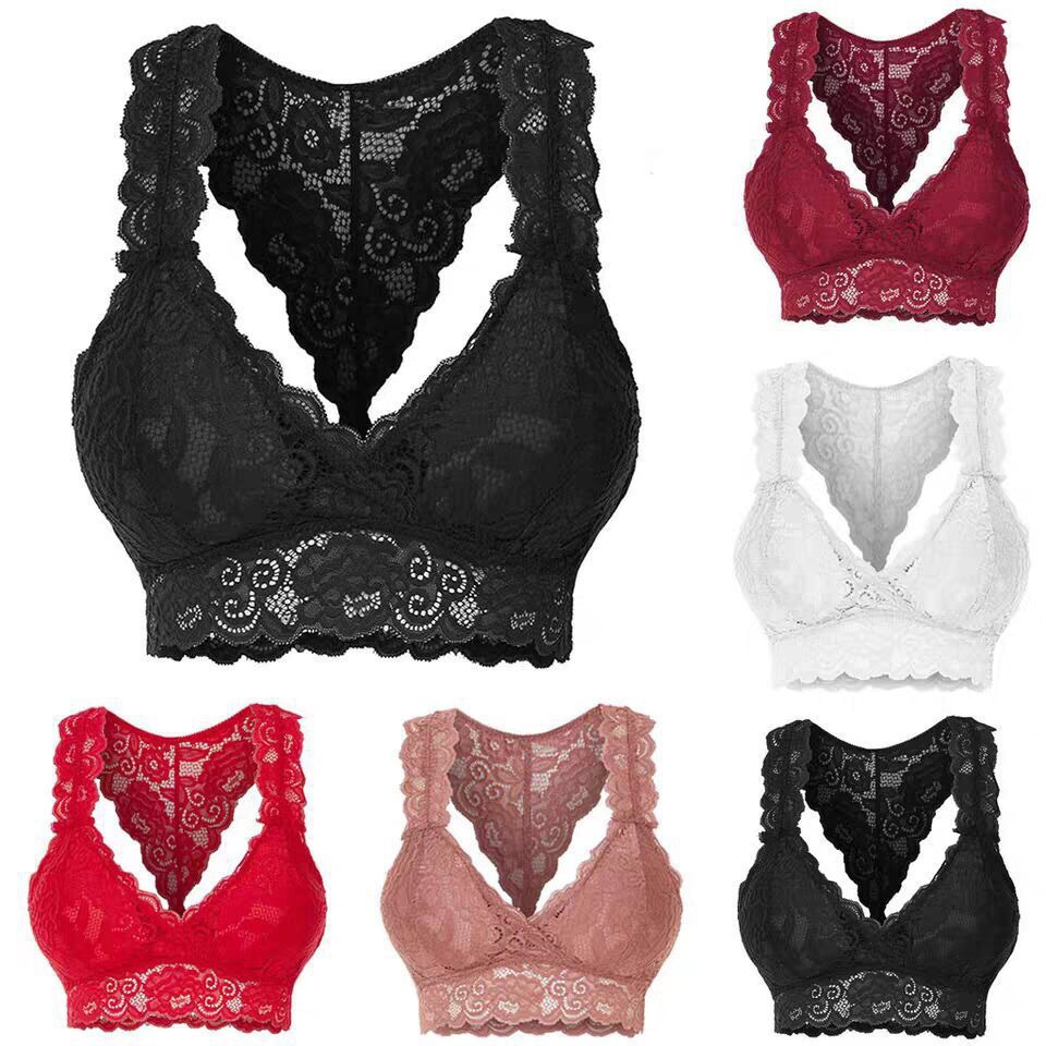 Europe and America Cross Border Sexy Seduction Hollow Lace plus Size Underwear Bra Vest with Chest Pad Multi-Color Multi-Size