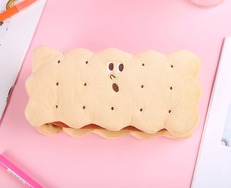 夹心饼干笔袋毛绒小学生铅笔盒可爱少女心文具盒女生初中生网红男