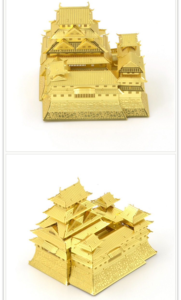 爱拼 全金属diy拼装模型3d光刻立体拼图 日本姬路城 黄铜版