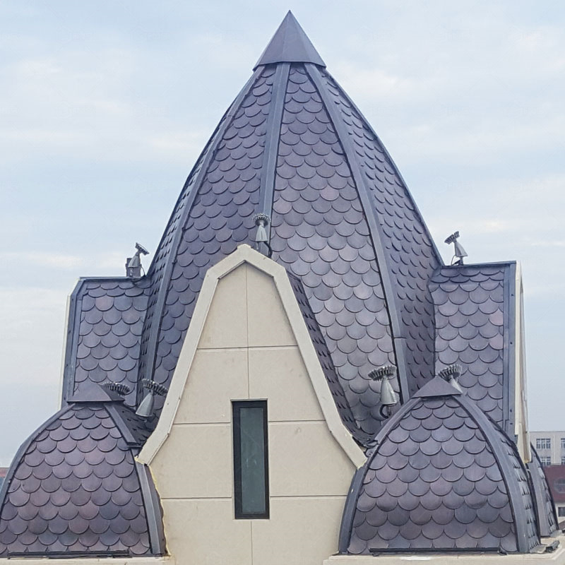 定制鱼鳞瓦山东建材厂家加工半圆形别墅铜瓦交货快速防水平板瓦