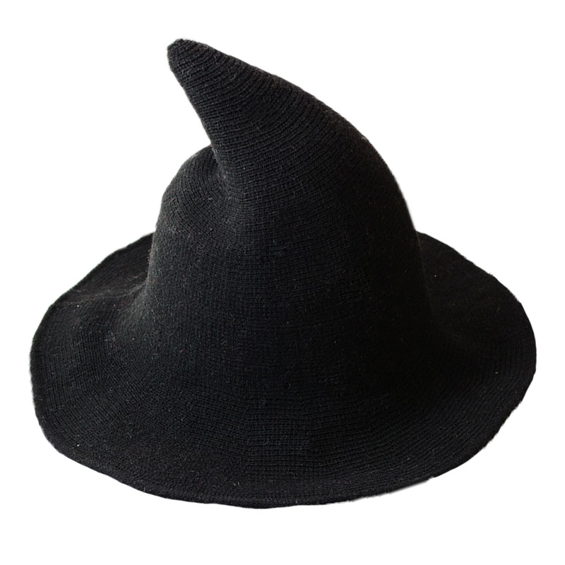 亚马逊爆款万圣节巫师帽女巫尖尖帽秋冬羊毛可折叠针织魔法渔夫帽