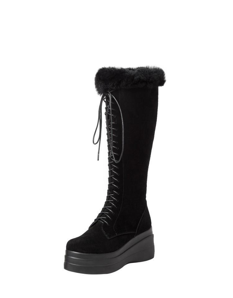 靴女真皮女靴长筒棉靴长靴高筒松糕底加厚雪地靴厚底保暖高跟 lsx