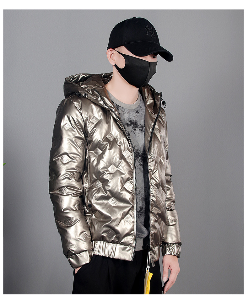 2020新款漆皮亮面羽绒服男休闲纯色基本款短款韩版多口袋外套男装