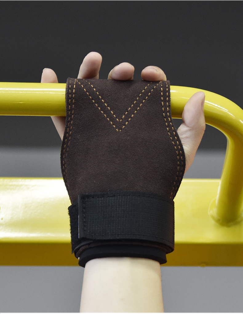 跨境健身护掌护腕手套助力带握力带男女护具牛皮硬拉械防滑耐专业