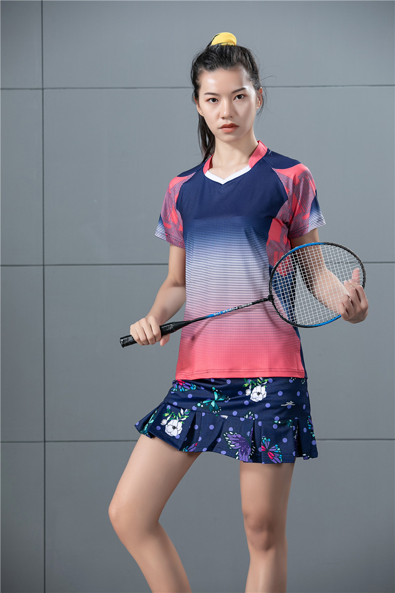 羽毛球服套装女夏季定制印字透气速干短袖v领大中学生乒羽球衣女