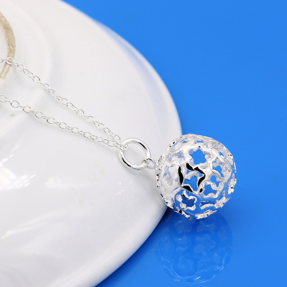 工厂直批发镀s925纯银镂空玲珑球吊坠锁骨项链日韩女简约气质首饰