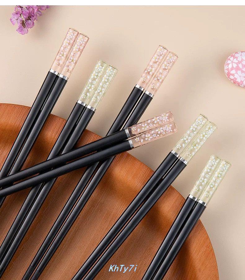 琥珀樱花高档合金筷防烫防滑日式筷子家用防霉耐高温创意网红