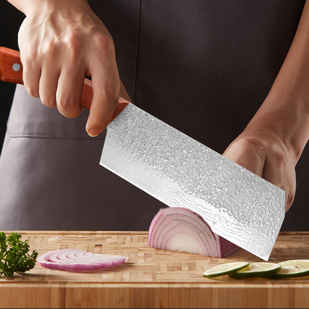 日式锻打锤纹小菜刀 榉木手柄8寸家用不锈钢切片刀厨房菜刀切肉刀