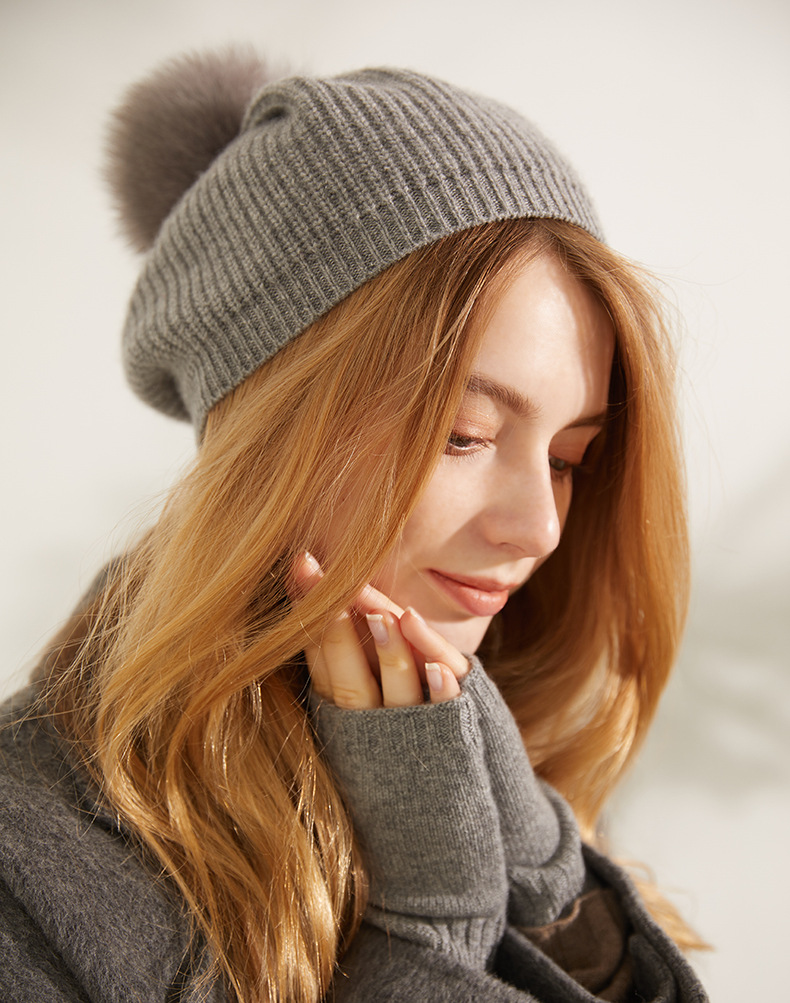 2020款秋冬女帽山羊绒针织毛球贝雷帽子纯色保暖帽 工厂一件代发