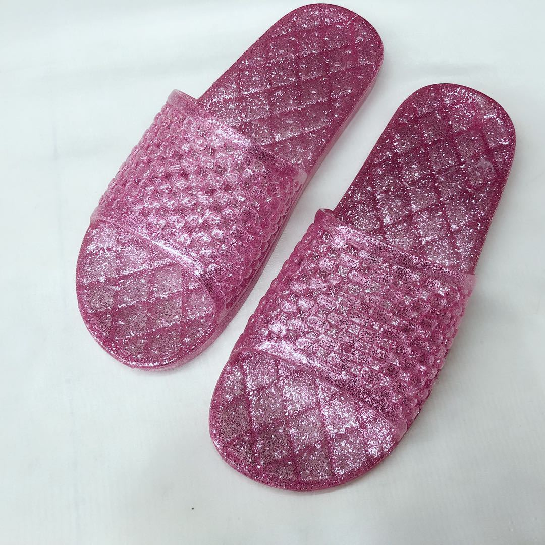 夏季水晶新款平跟拖鞋 女装底加闪粉室内室浴室外经典拖鞋