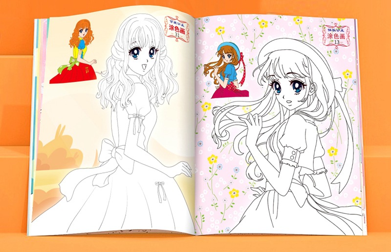 小公主涂色本儿童涂色画美少女涂鸦填色本小学生女孩画画书3-8岁