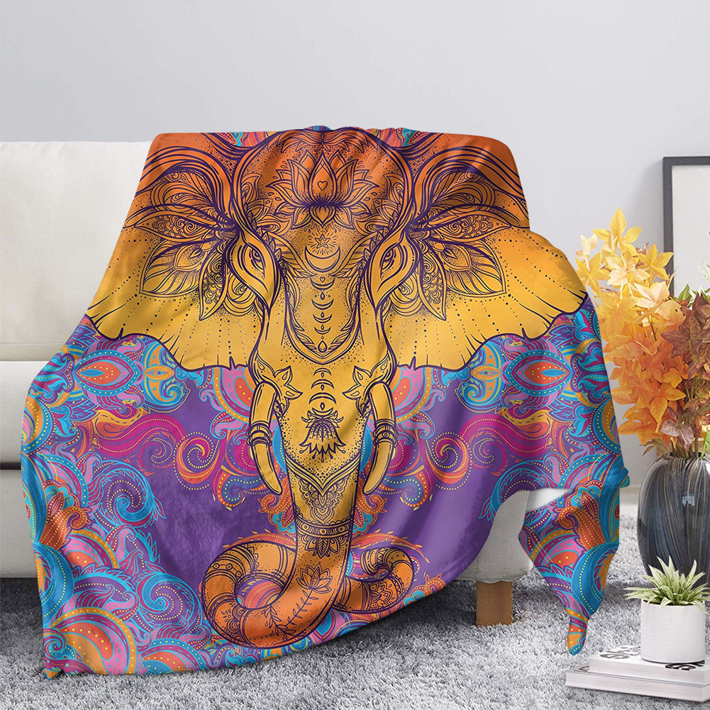 来图定制创意异域风大象毛毯碎花狗狗系列空调毯个性印花小披肩