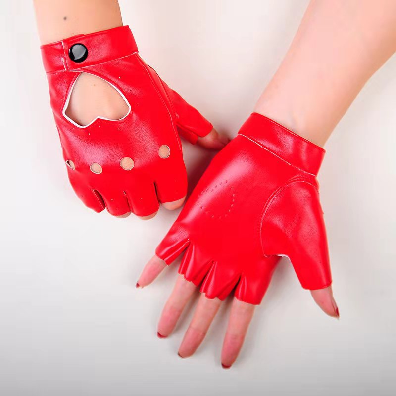 舞蹈演出手套女夜店明星同款摄影朋克肚皮舞钢管舞皮半指手套批发