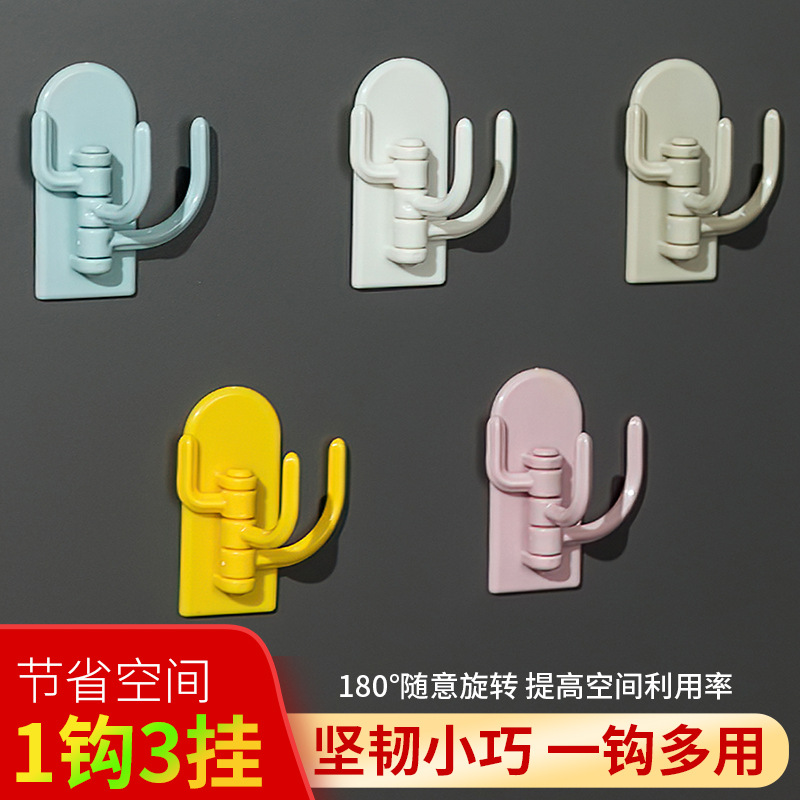 Strong Non-Marking Creativity Three-Hook Hook Kitchen Sticky Hook Nail-Free Cactus Hook Bathroom Multi-Function Punching Load Bearing