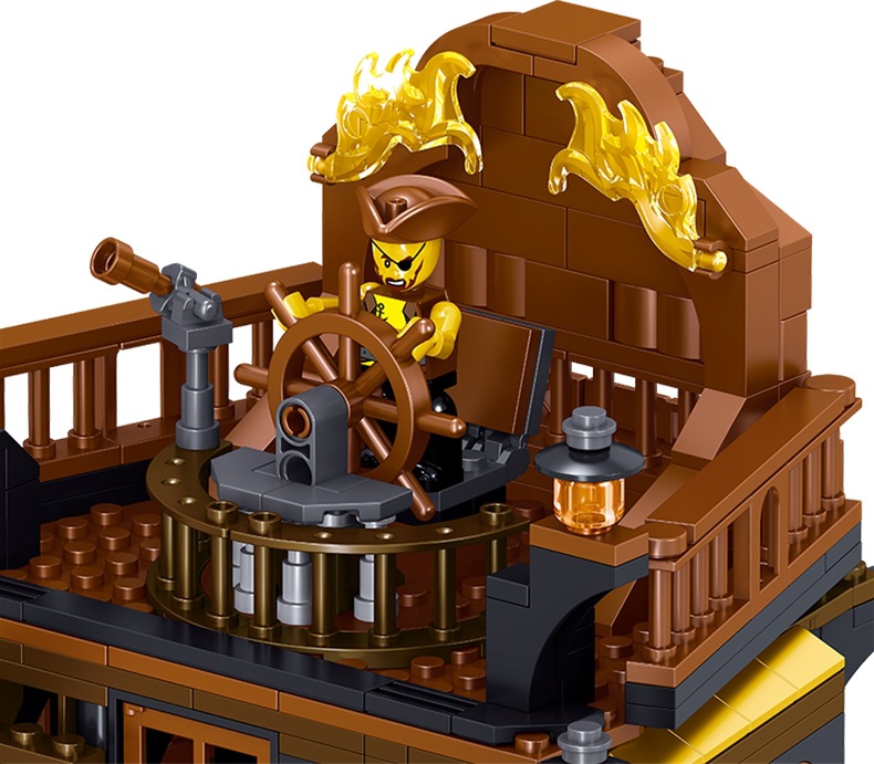 跨境专供ql1804黑鹰号之海盗船模型男孩子高难度益智拼插积木玩具