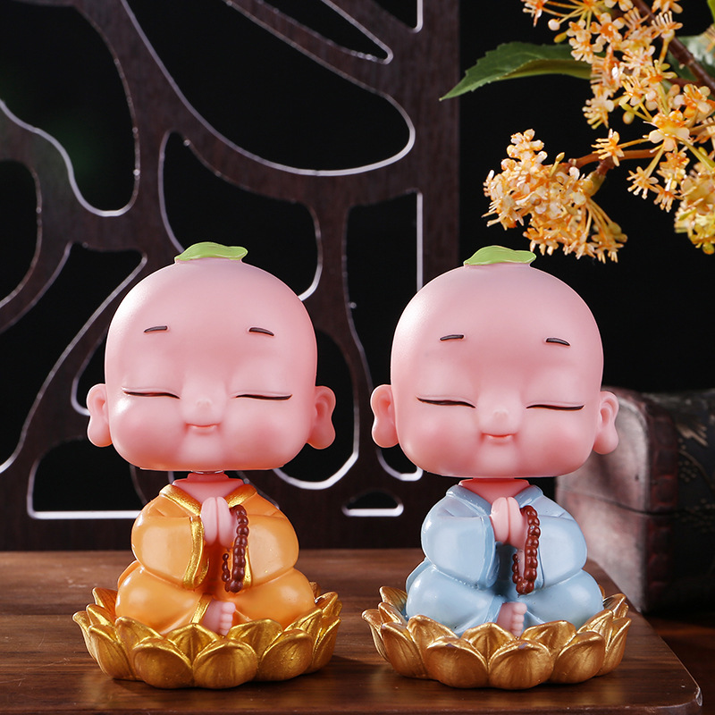 New Cute Childhood Cute Little Monk Car Decoration Shaking Head Monk Tea Ornaments Zen Ornament Creative Car