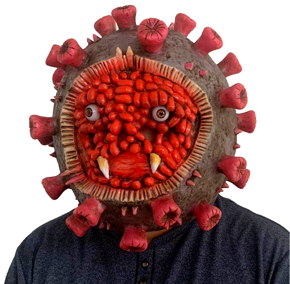 新款病毒面具万圣节乳胶冠状病毒2019-ncov教学模型mask面具批发