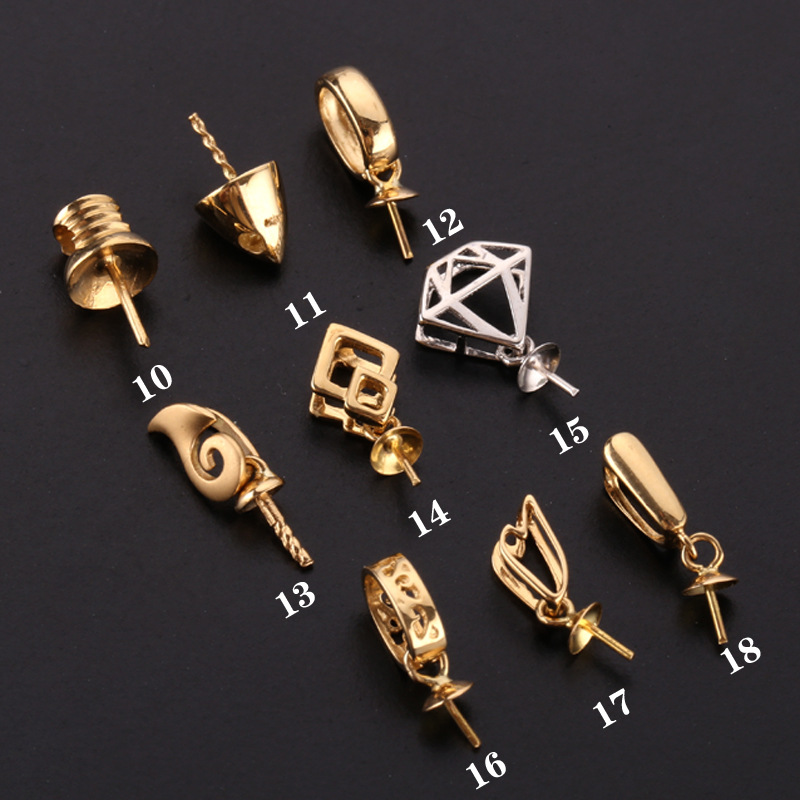 18k金吊坠托diy项链珍珠吊坠空托配件万能拖单颗蜜蜡多款素金镶嵌