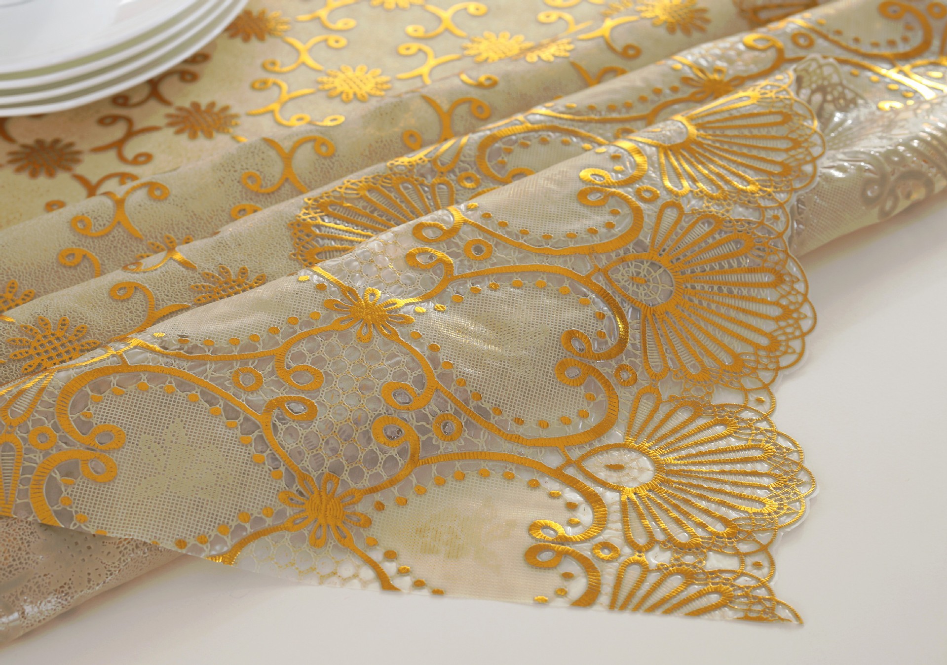 多花型137cm宽可裁剪卷子烫金pvc餐桌布防水防油防烫免洗塑料台布