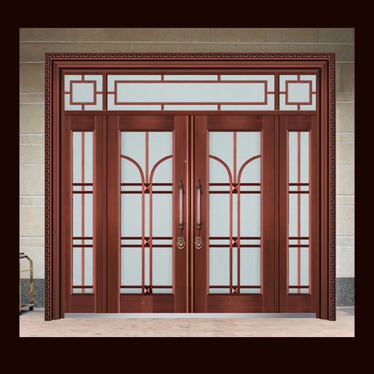 实力老工厂阳台钢化玻璃门别墅门客厅防盗门双开安全门仿真玻璃铜
