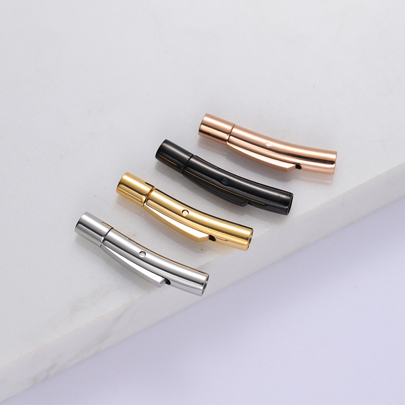 In Stock Wholesale Stainless Steel Snap Button Leather Cord Bracelet Buckle Titanium Steel Snap Button Stainless Steel Curved Buckle DIY Buckle