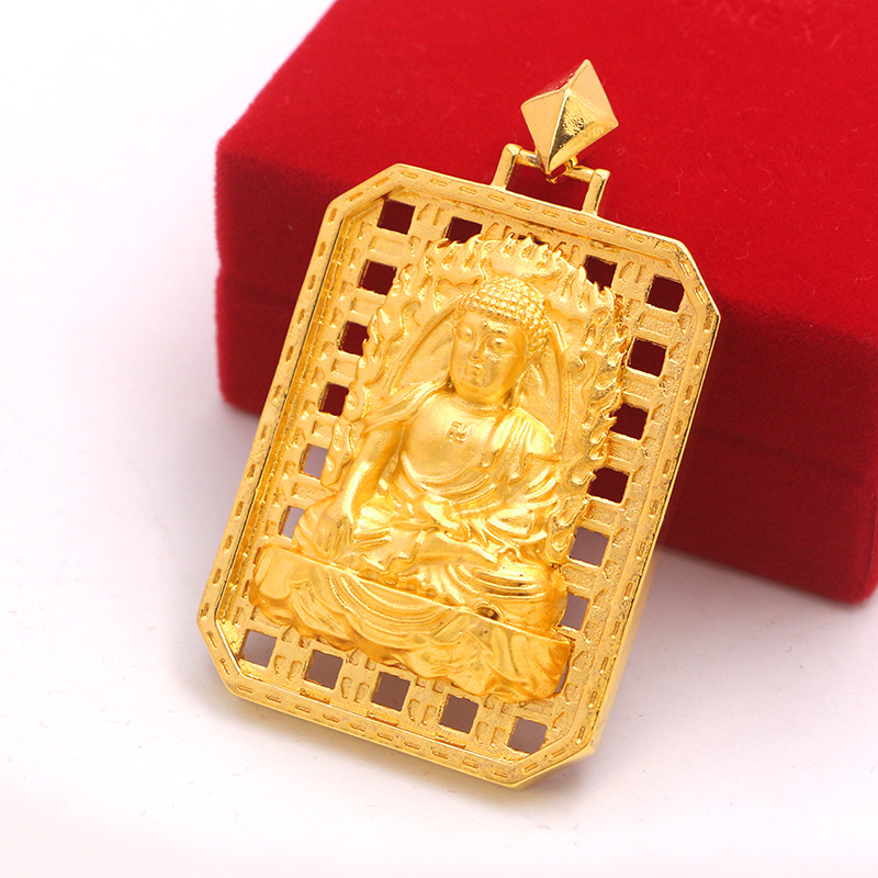 铜镀金民族风吊牌如来佛吊坠越南镀金保平安弥勒笑佛吊坠挂件