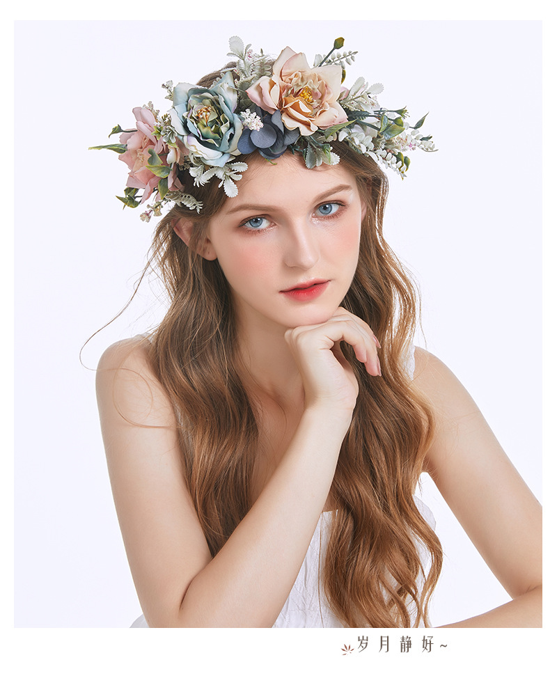秋季新款花冠 超大复古色花环手工仿真花头饰发带厂家批发
