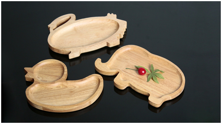 动物形状托盘鹅形鸭形象形橡木实木盘子圆托盘橡胶木果盘木质带槽