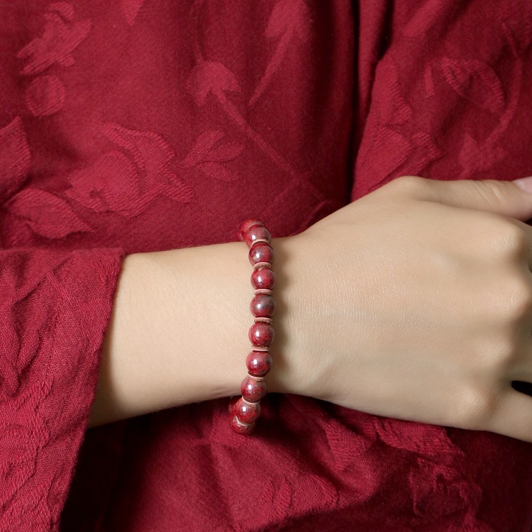 一件代发辰世朱砂原矿石手串男女本命年辰砂石圆佛珠子红手链