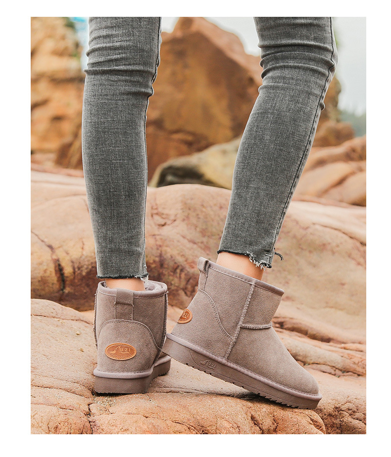 皮毛一体女式雪地靴2020冬季新款 韩版纯色加厚保暖学生短靴棉鞋